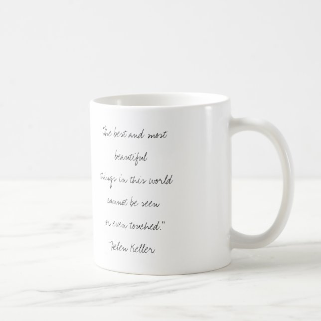 Taza manuscrita de la cita de Helen Keller (Derecha)