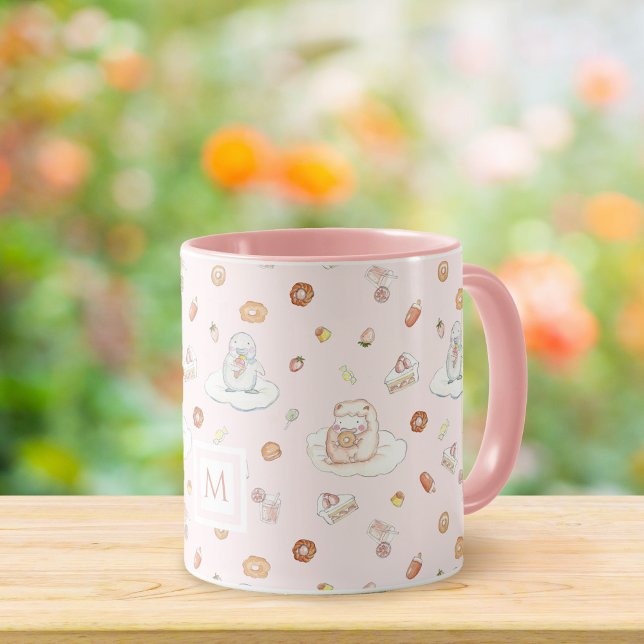 Taza Manzana acuática postres pingüinos Monograma rosa (Subido por el creador)