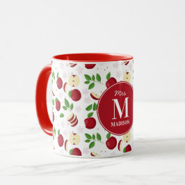 Taza Manzanas rojas, flores nombre de profesor personal