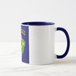 Taza Mapa/bandera del BRASIL en fondo azul marino