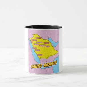 Taza Mapa de Arabia Saudita ilustrado con arte pop