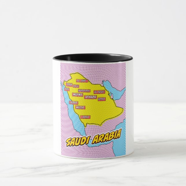 Taza Mapa de Arabia Saudita ilustrado con arte pop (Centro)