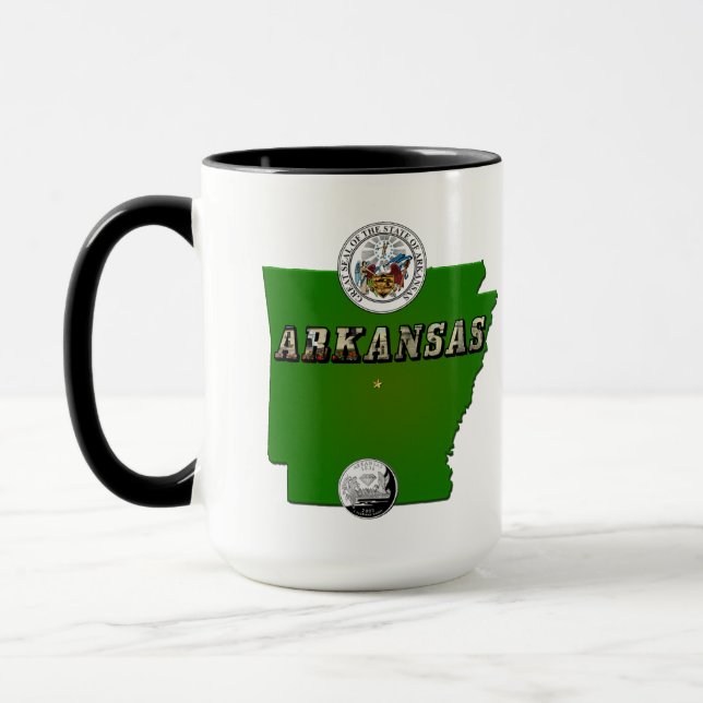 Taza Mapa de Arkansas, Sello y Barrio Faux Estatal (Izquierda)