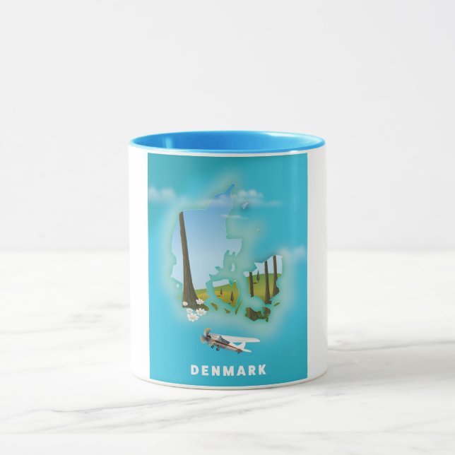 Taza Mapa de Dinamarca ilustra afiche de viajes. (Centro)