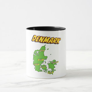 Taza Mapa de Dinamarca ilustrado de arte pop
