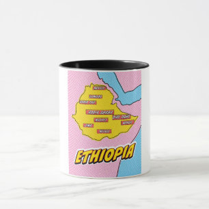 Taza Mapa de Etiopía ilustrado con arte pop