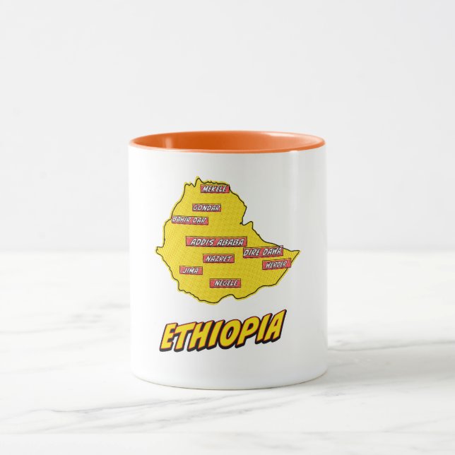 Taza Mapa de Etiopía ilustrado de arte pop (Centro)