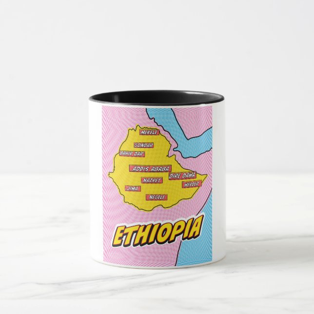 Taza Mapa de Etiopía ilustrado de arte pop (Centro)