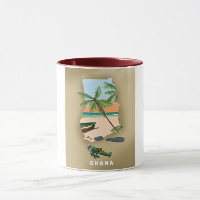 Taza Mapa de Ghana ilustrado afiche de viajes. (Centro)