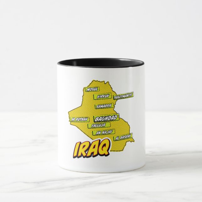 Taza Mapa de Irak ilustrado con Pop Art (Centro)