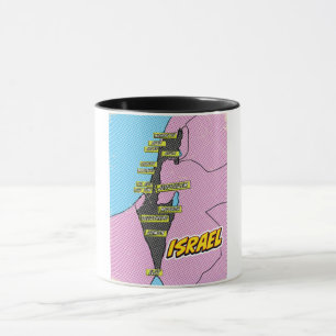 Taza Mapa de Israel ilustrado al estilo Pop Art