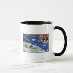 Taza Mapa de las islas, naturales en una canoa