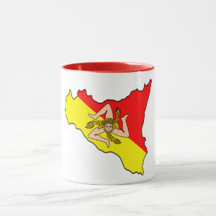 Taza Mapa de Sicilia con tazón de café de Trinacria