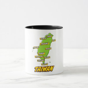 Taza Mapa de Taiwan ilustrado por arte pop