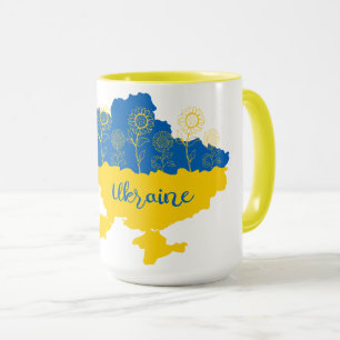 Taza Mapa de Ucrania con girasol y bandera ucraniana