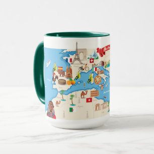 Taza Mapa del dibujo animado del mediterráneo