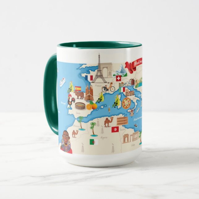 Taza Mapa del dibujo animado del mediterráneo (Anverso izquierdo)