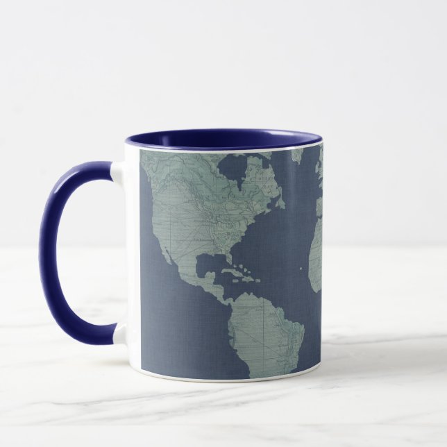 Taza Mapa del mundo de las líneas azules (Izquierda)