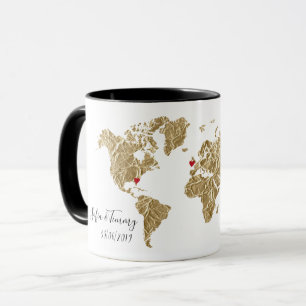 Taza Mapa del Mundo del Relieve metalizado dorado con c
