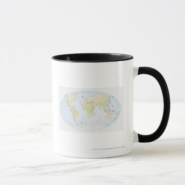 Taza Mapa del mundo que muestra sitios de la actividad (Derecha)
