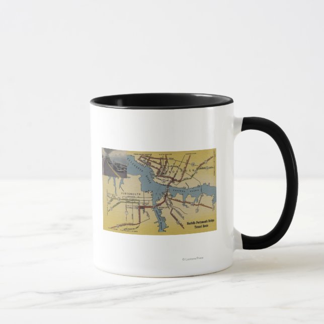 Taza Mapa detallado del túnel puente Norfolk-Portsmouth (Derecha)