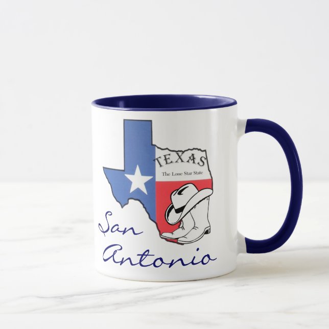 Taza Mapa Estatal de San Antonio Texas, Estrella, Boots (Derecha)