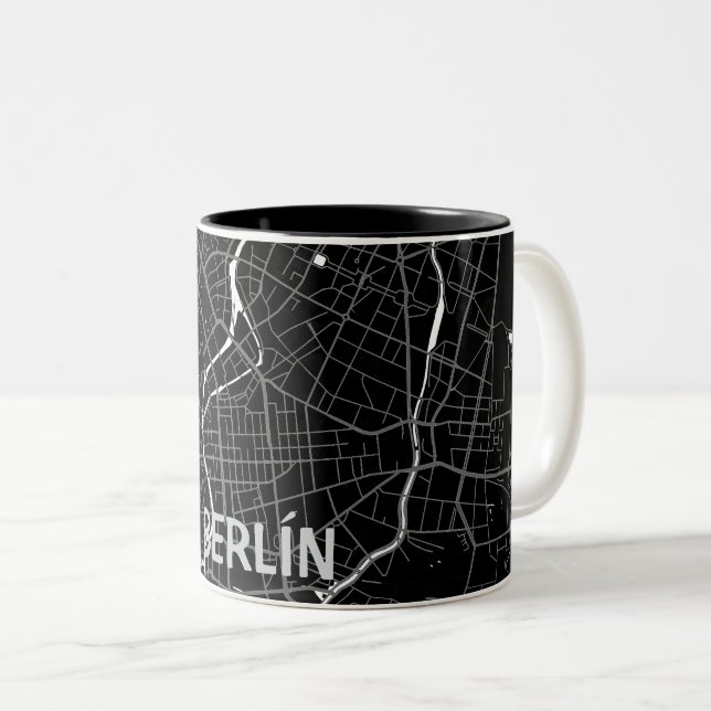 Taza mapa minimalista de Berlín - Negro-blanco (Anverso derecho)