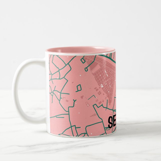 Taza mapa minimalista de Sevilla - Rosa-verde (Izquierda)