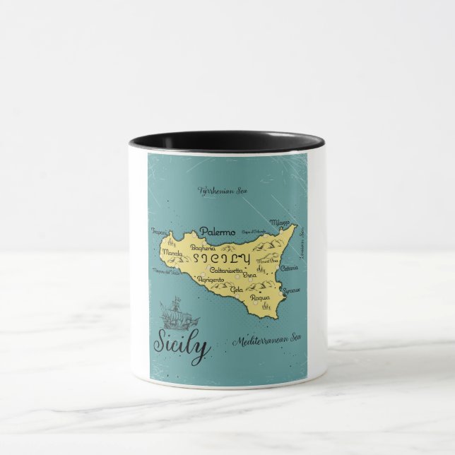 Taza Mapa Náutico de Sicilia Vintage (Centro)