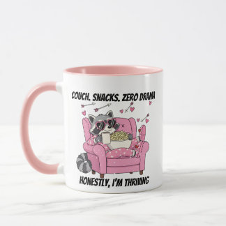 Taza Mapache Acogedor Pijama de San Valentín Sofá Snack