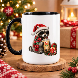 Taza Mapache Navideño Adorable con Regalos y Cacao Cali