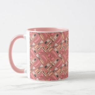 Taza Maquillaje Rosa Cosmeticos Patrón Brillo