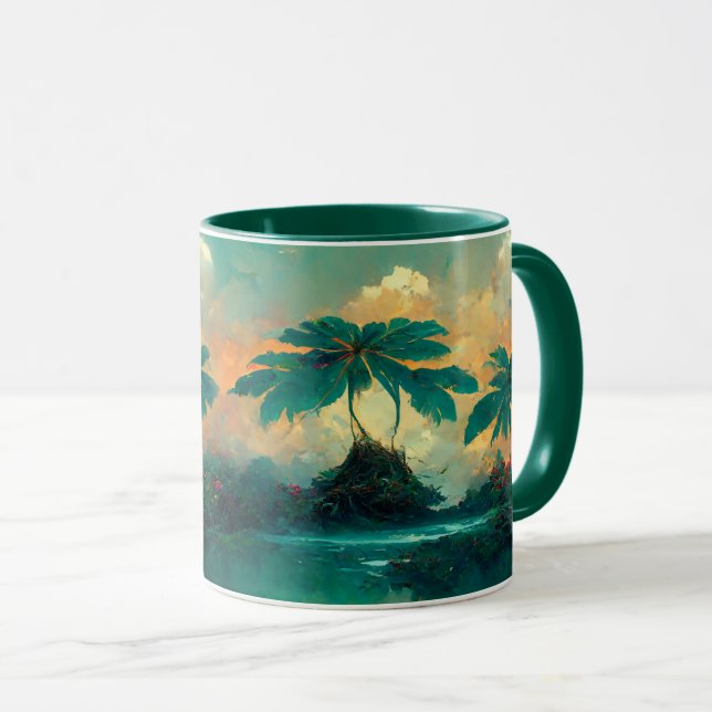 Taza Mar de fantasía tropical y palmeras (Anverso derecho)