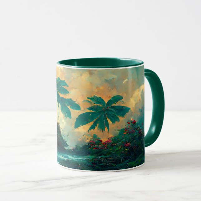Taza Mar de fantasía tropical y palmeras (Anverso derecho)