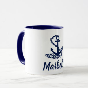 Taza Marbella: Mugre Azul Y Blanco De Estilo Marítimo