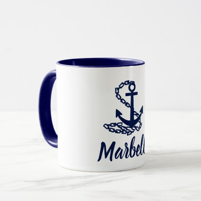 Taza Marbella: Mugre Azul Y Blanco De Estilo Marítimo (Anverso izquierdo)