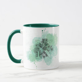 Taza Marca de agua N inicial Monograma Verde Botánico