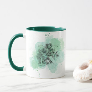 Taza Marca de agua N inicial Monograma Verde Botánico