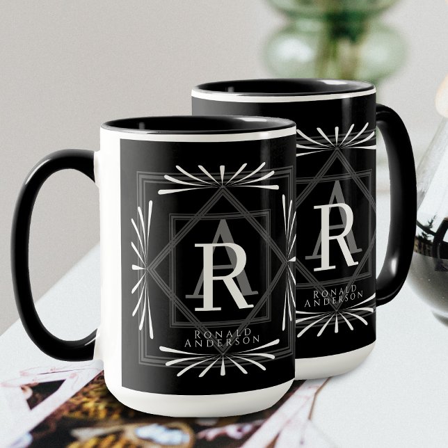 Taza Marco de diseño Mug de monograma negro (Elegant Stylish Monogram Design. Suitable as male's gift.)