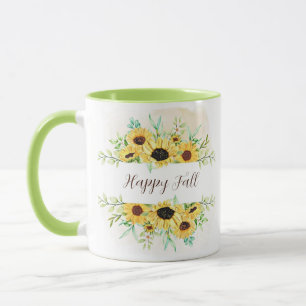Taza Marco de girasoles de otoño con texto personalizab