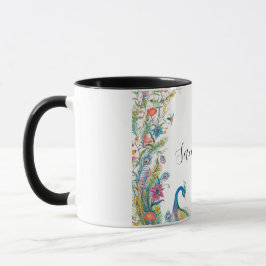 Taza Marco de pavos reales con flores acuarelas
