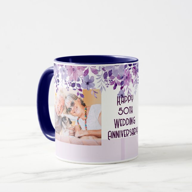 TAZA MARCO FLORAL SIMPLE 50 ANIVERSARIO DE BODAS (Anverso izquierdo)
