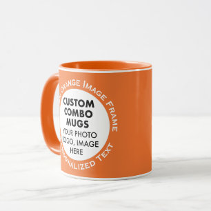 Taza Marco Redondo 2 x Foto + Texto Naranja Combo Perso