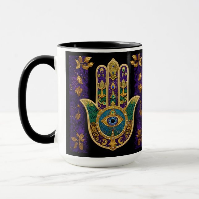 Taza Mardi Gras Gold Purple Green Hamsas Art (Izquierda)