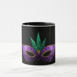 Taza Mardi Gras Mask Morple Green Gold Sparkings negro