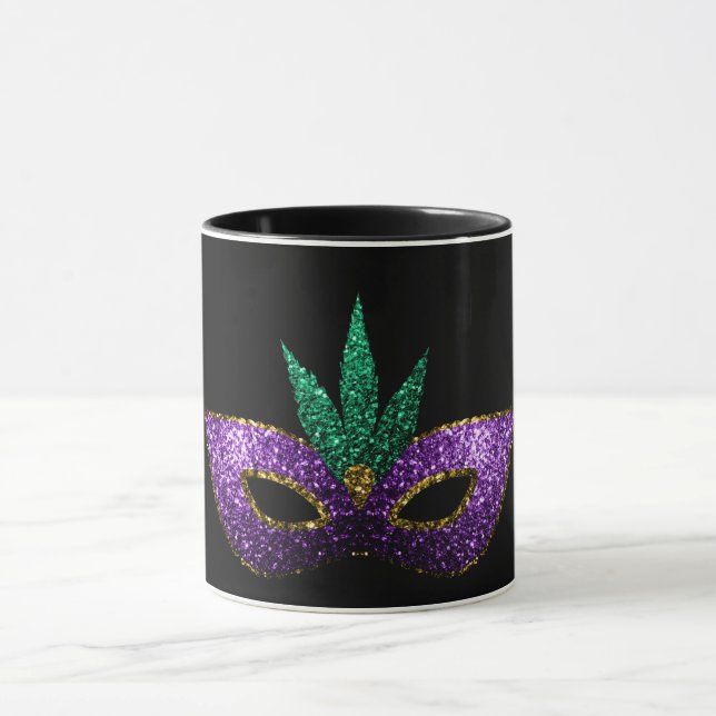Taza Mardi Gras Mask Morple Green Gold Sparkings negro (Centro)