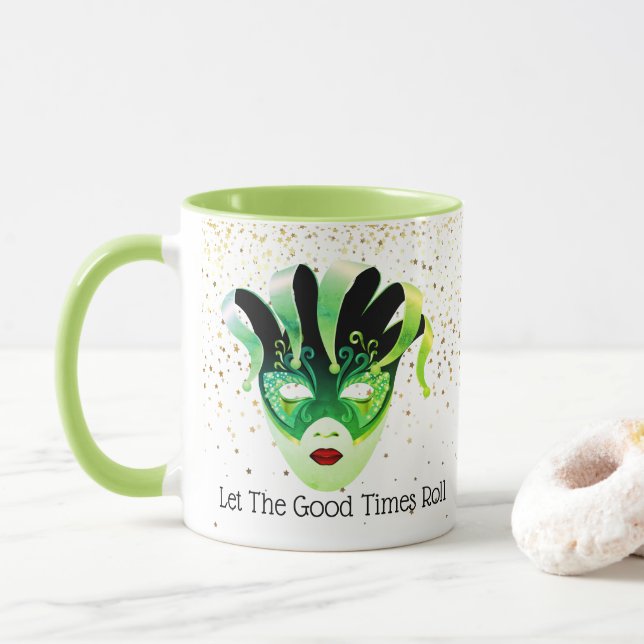 Taza Mardi Gras Mug-Dejemos Que Se Dirijan Los Buenos T (Con donut)