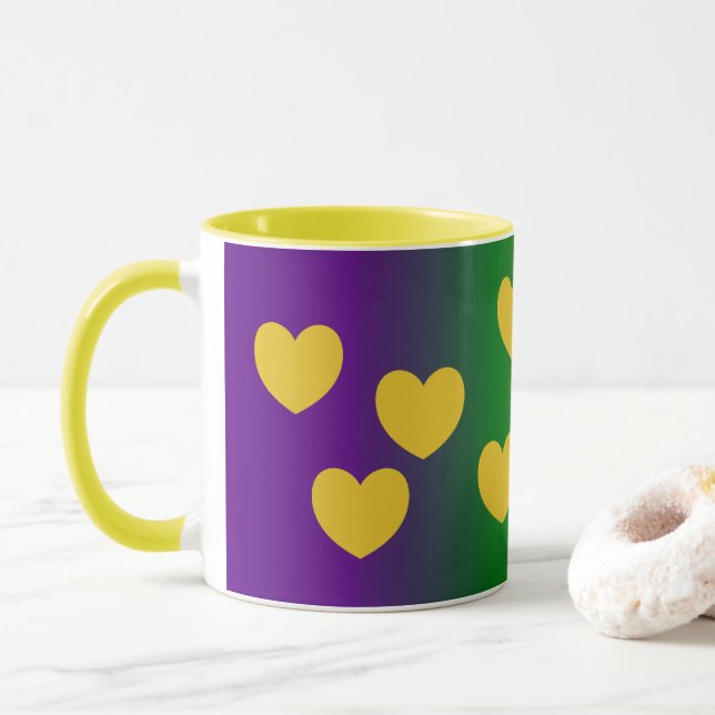 Taza Mardi Gras Ombre con corazones (Con donut)
