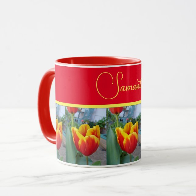 Taza Marea roja y amarilla Floral de tulipán denominan  (Anverso izquierdo)