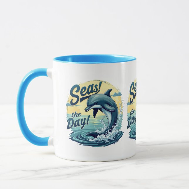 Taza Mares el día de la estética del océano delfín retr (Izquierda)